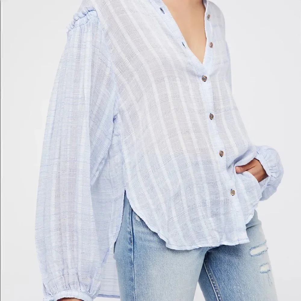 Free People Headed To The Highlands Blue Blouse Small